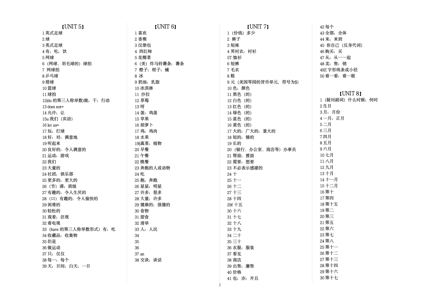 七年级上册所有单词的汉语，适合学生复习时默写。.doc第2页