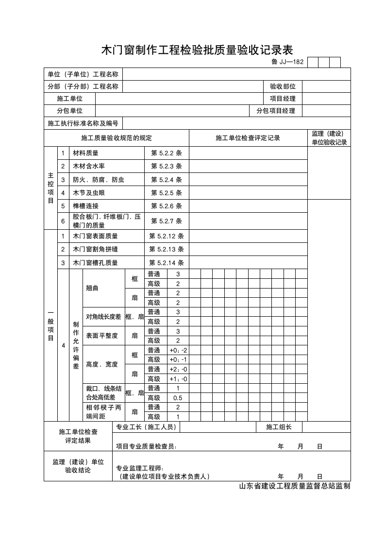 某工程木门窗制作工程检验批质量验收记录表.doc