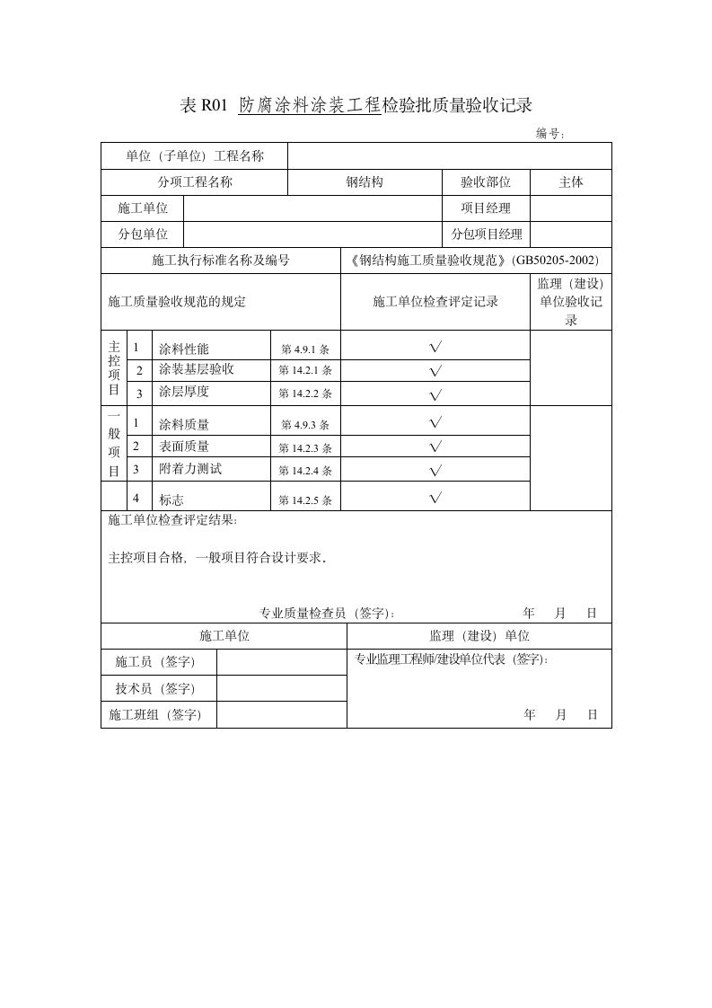 某防腐涂料涂装工程检验批质量验收记录.doc