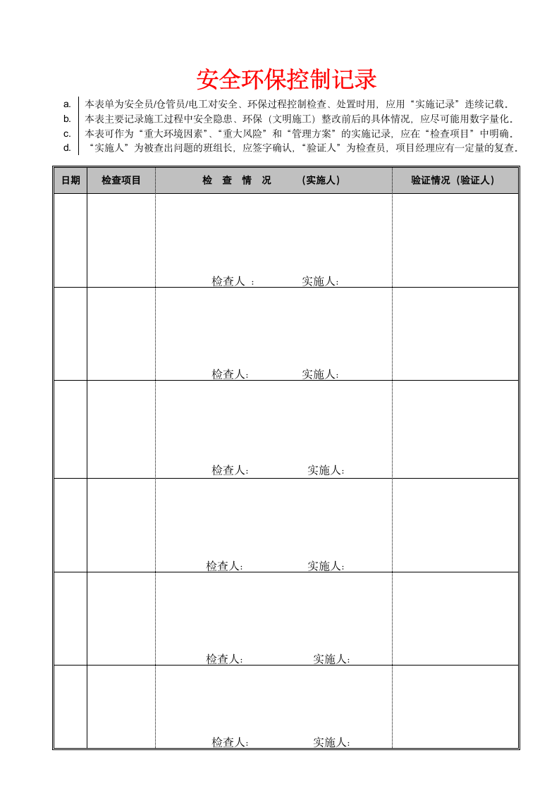 生产管理-安全环保控制记录表.doc