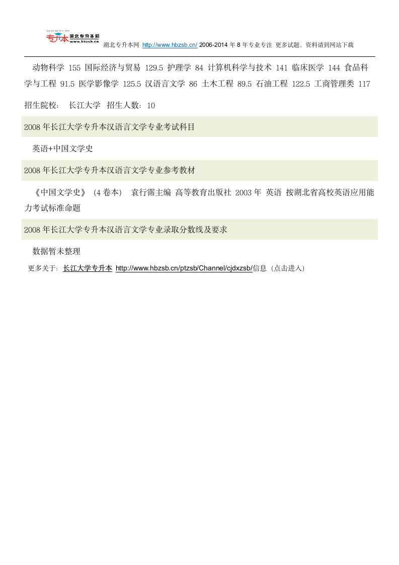 长江大学普通专升本考试汉语言文学专业招生人数、考试科目、复习教材和试题及录取分数线第3页