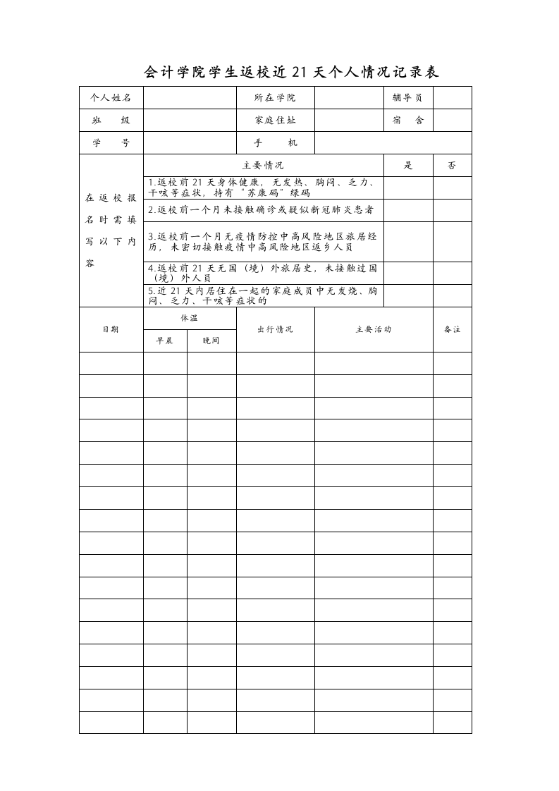 江苏财经职业技术学院学生个人情况记录表第1页