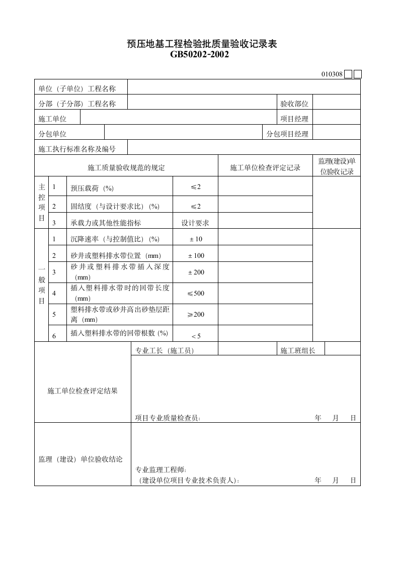 某单位预压地基工程检验批质量验收记录表.doc第1页