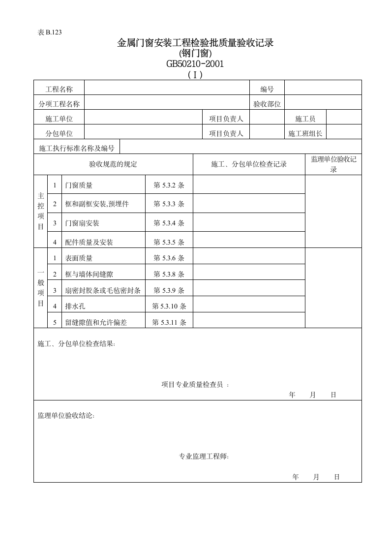 金属门窗安装工程检验批的质量验收记录.doc第1页