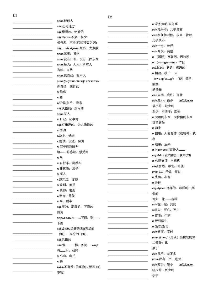 人教版八年级上册1-8单元 单词默写（无答案）.doc第1页