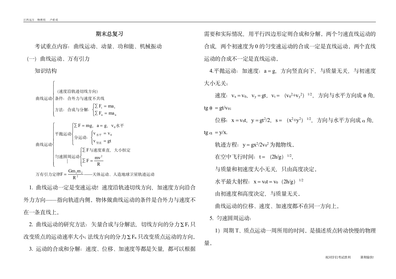 高一下学期物理期末总复习知识点.doc第1页