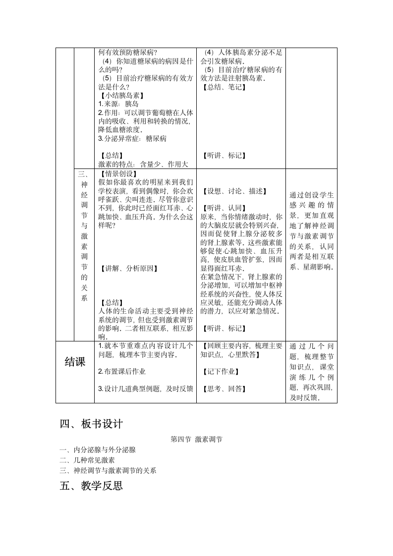 人教版七年级生物下册第六章第四节激素调节教学设计.doc第4页