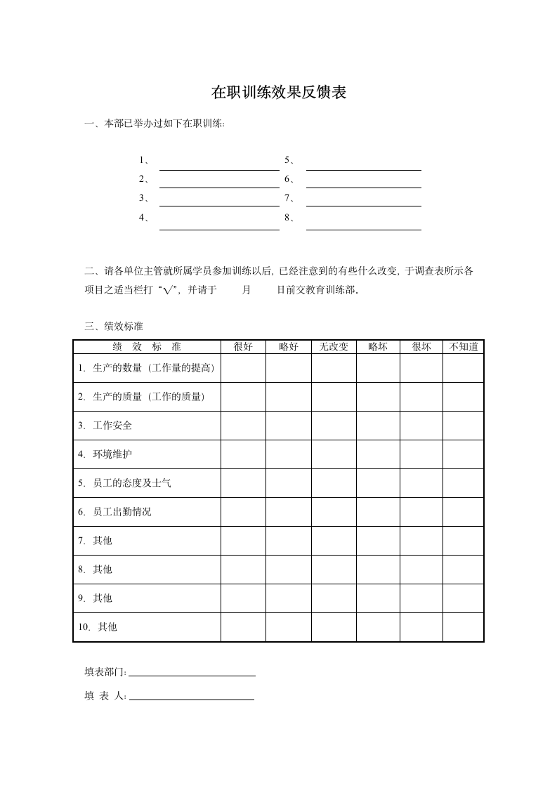 在职训练效果反馈表.doc