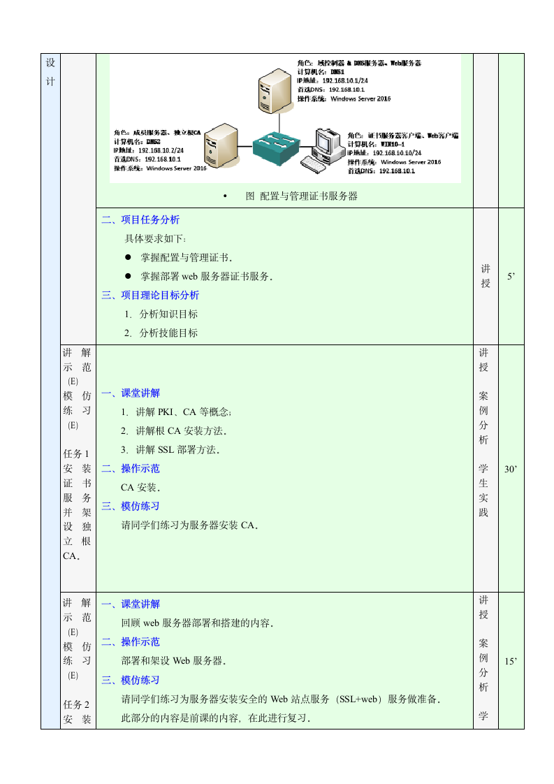 中职《Windows Server 网络操作系统项目教程》（人邮版·2021）情境3.5  配置与管理证书服务器 教案（表格式）.doc第2页