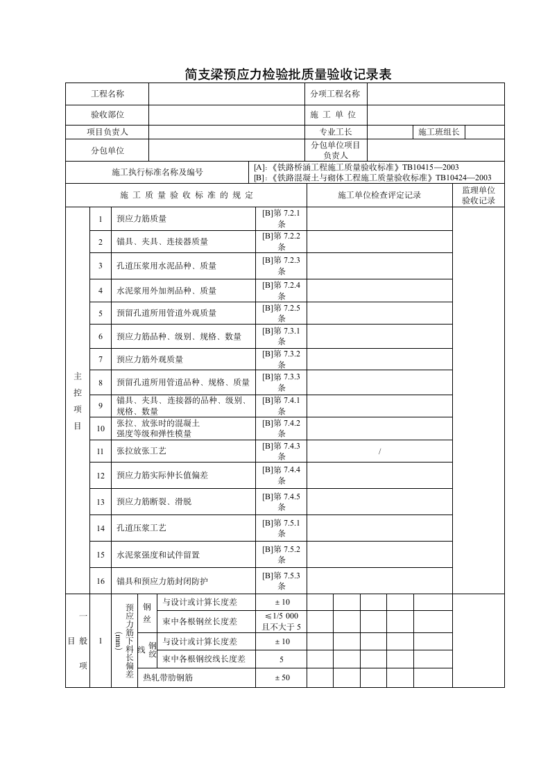 简支梁预应力检验批质量验收记录表.docx