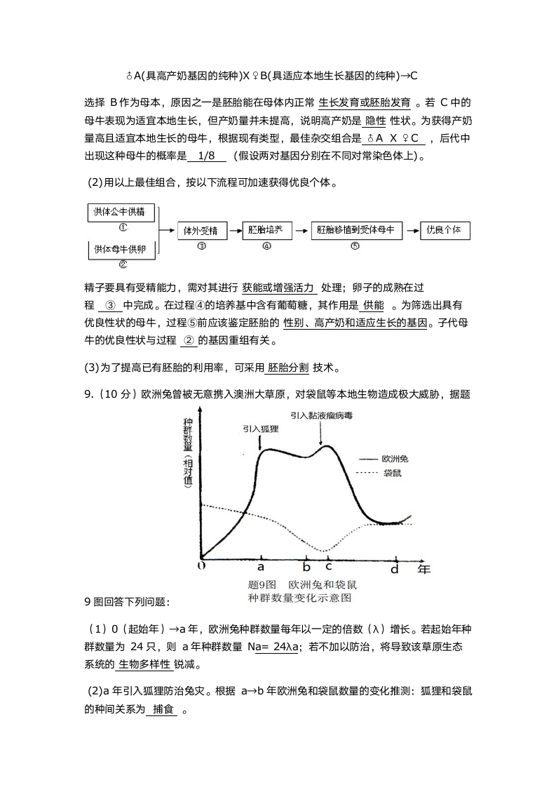 2015年重庆高考理综生物部分第3页