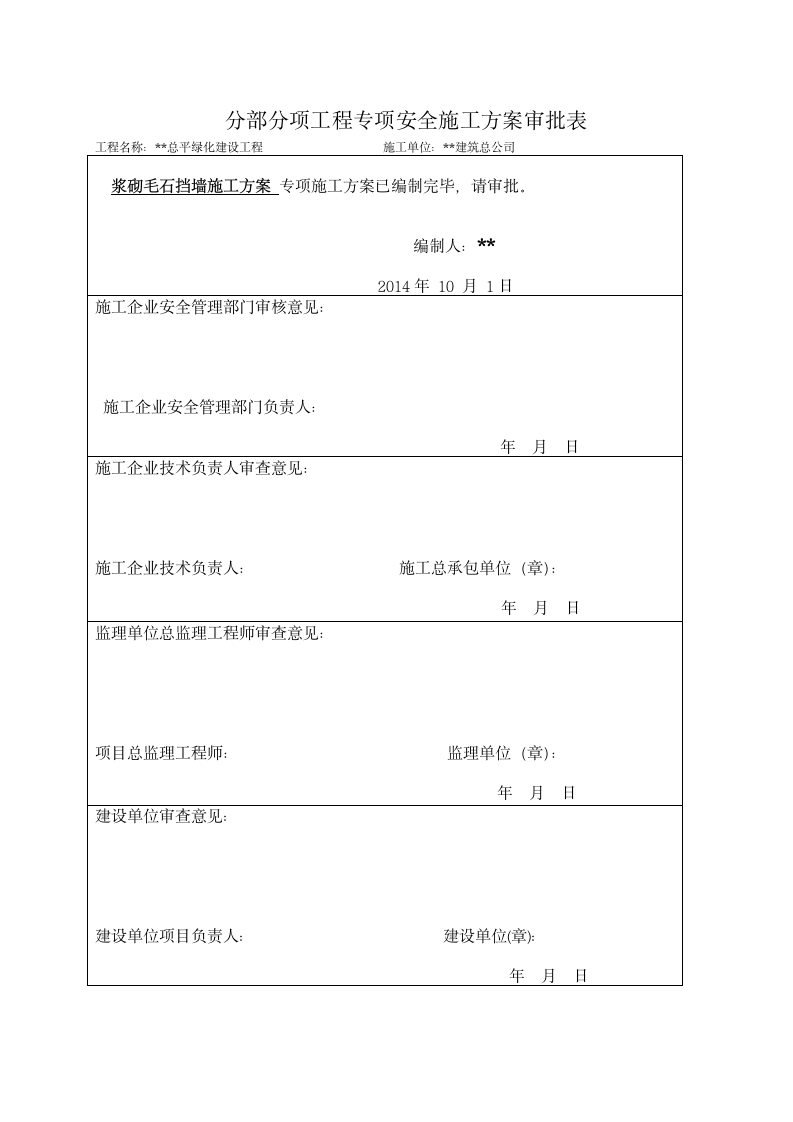 某城市楼房总平绿化浆砌毛石挡墙工程施工方案.doc第1页