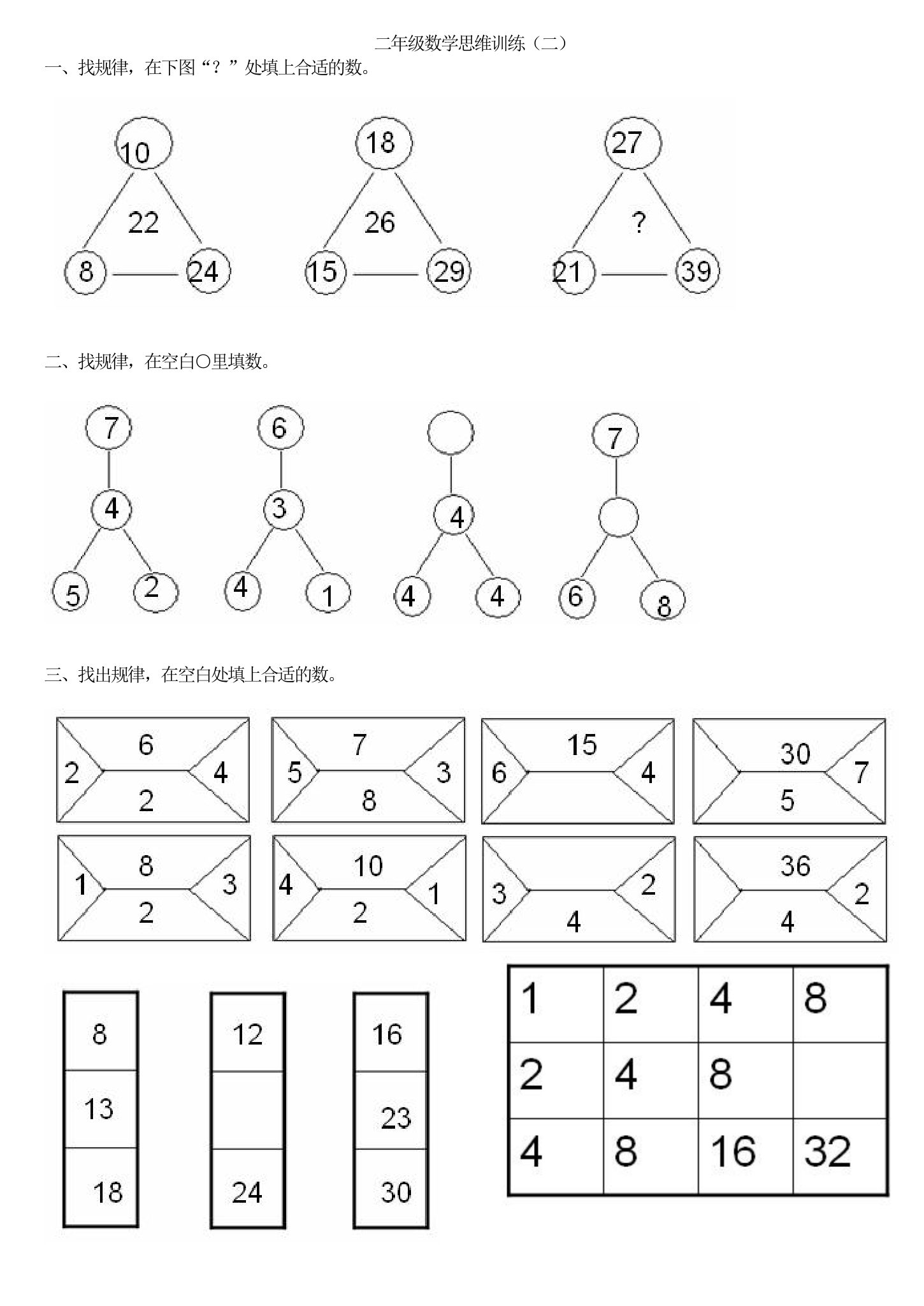 二年级数学思维训练(二)下学期