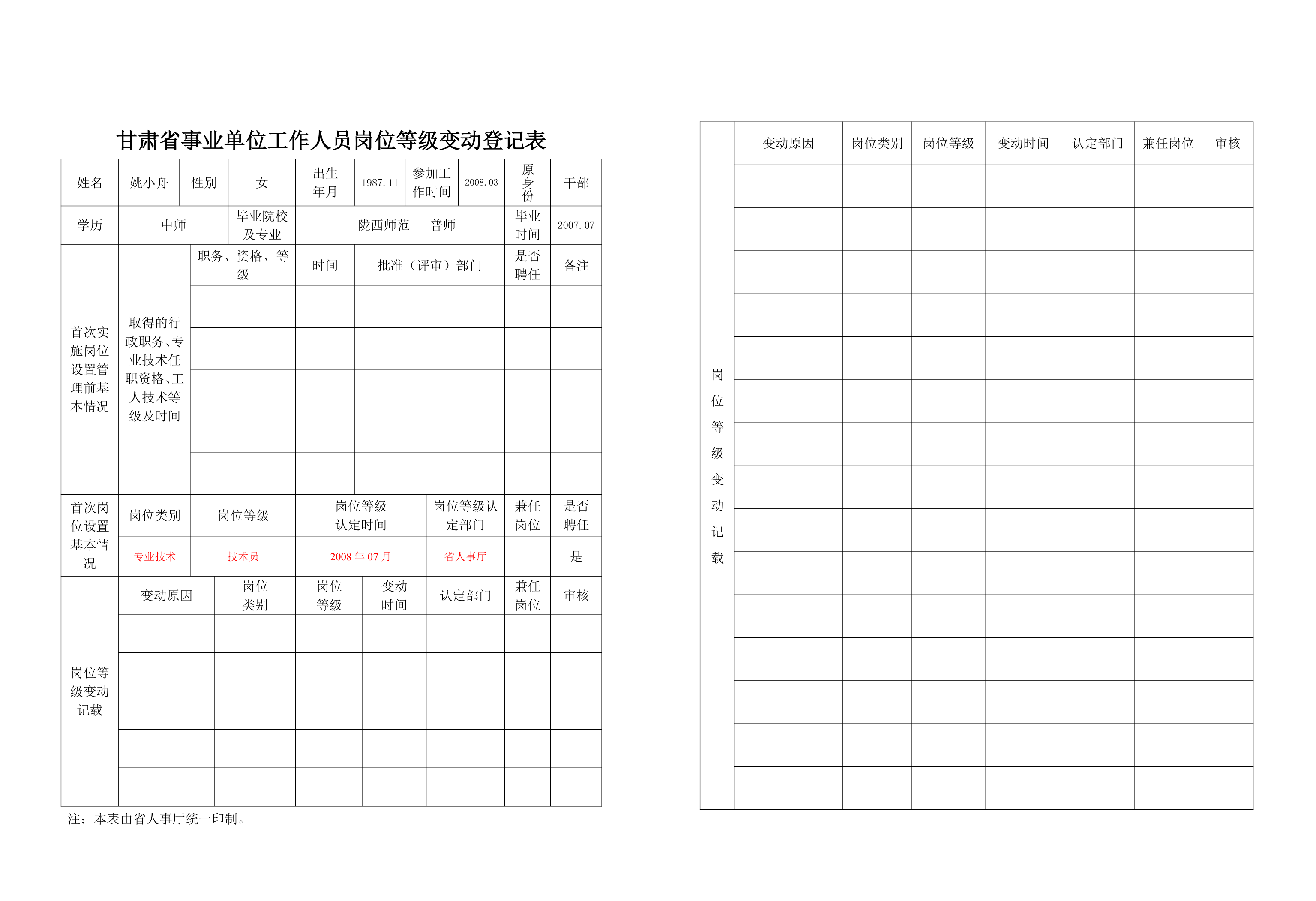 岗位变动登记表第2页