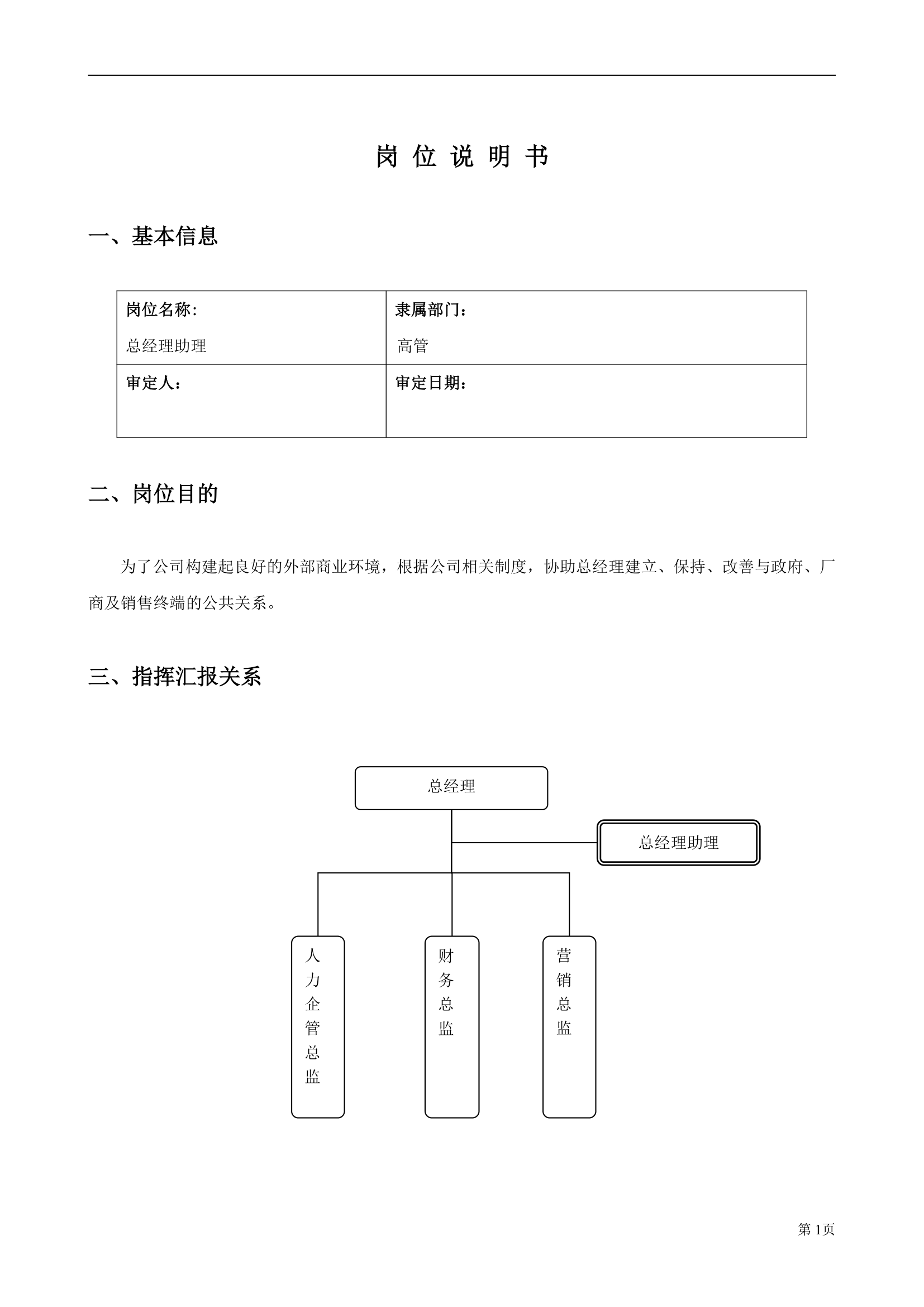 总经理助理岗位说明书