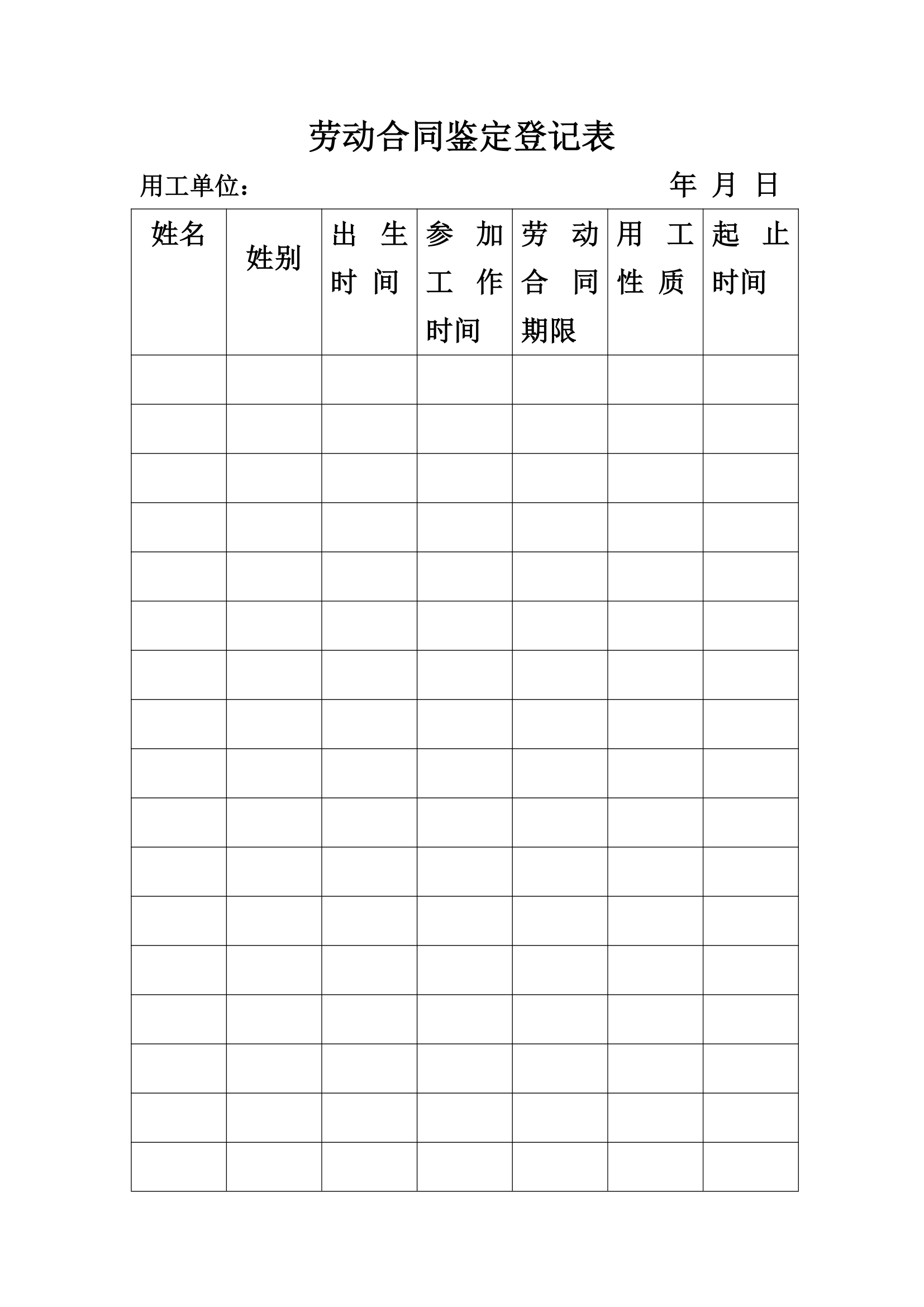 劳动合同鉴定登记表第1页