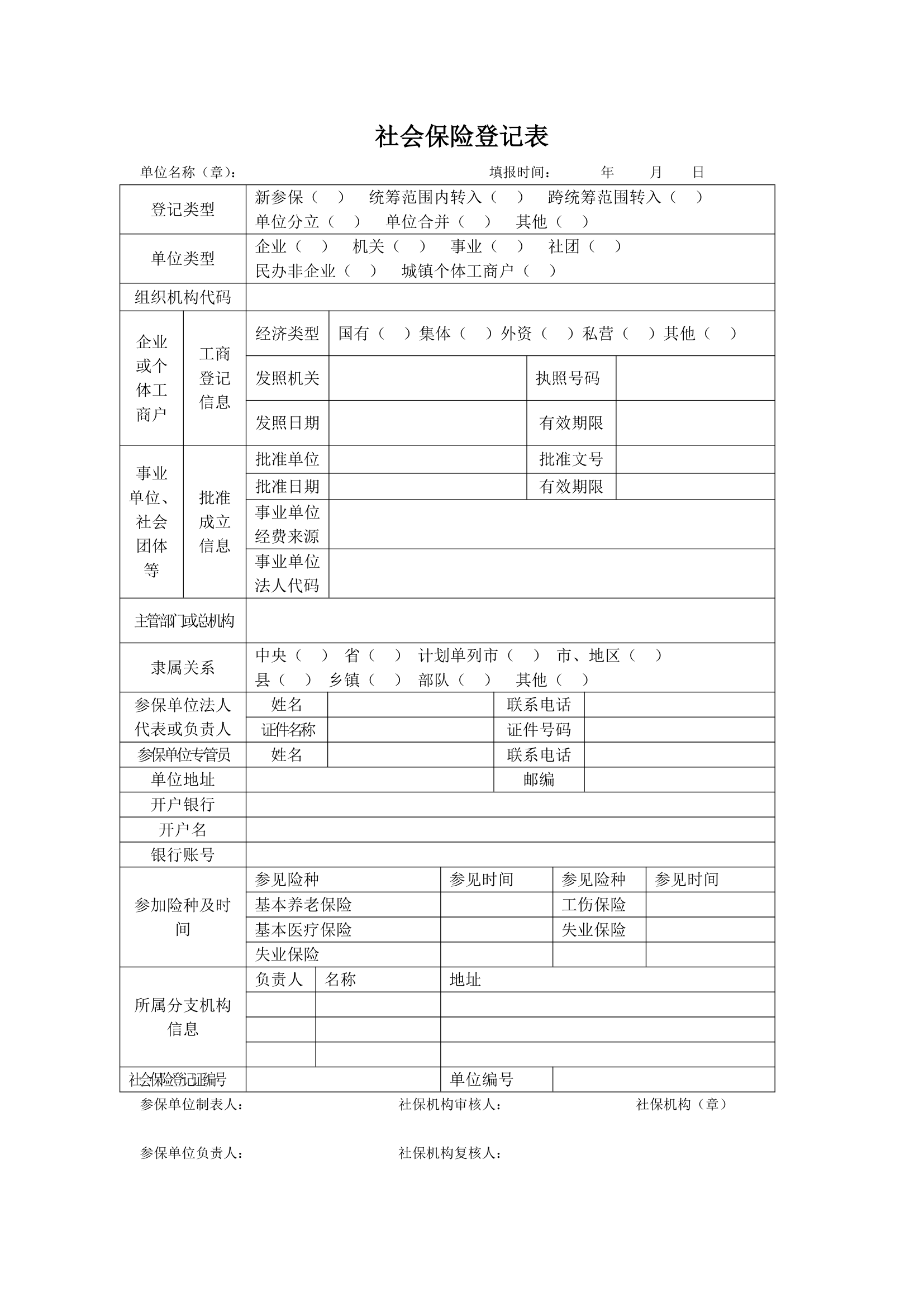 社会保险登记表第1页