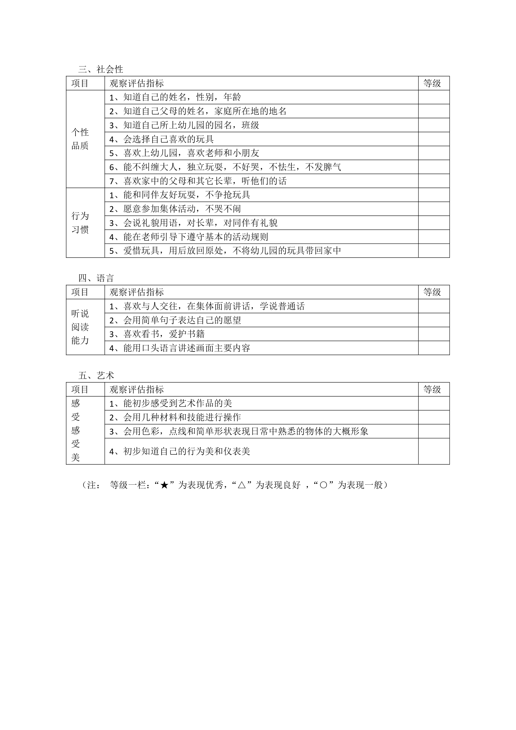 幼儿园小班评估表第2页