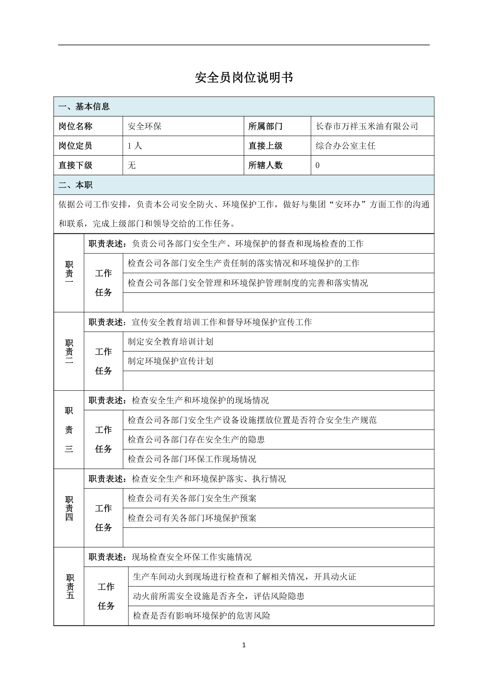 安全员岗位说明书第1页