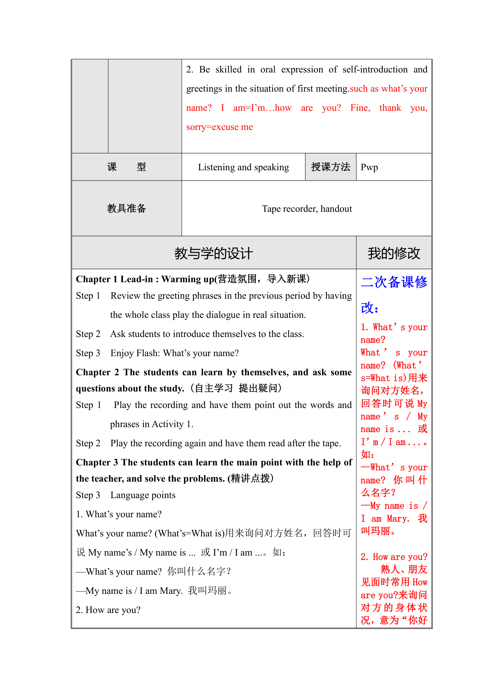 Starter Module 1 My teacher and my friends Unit 2 Good morning. 教案.doc第3页