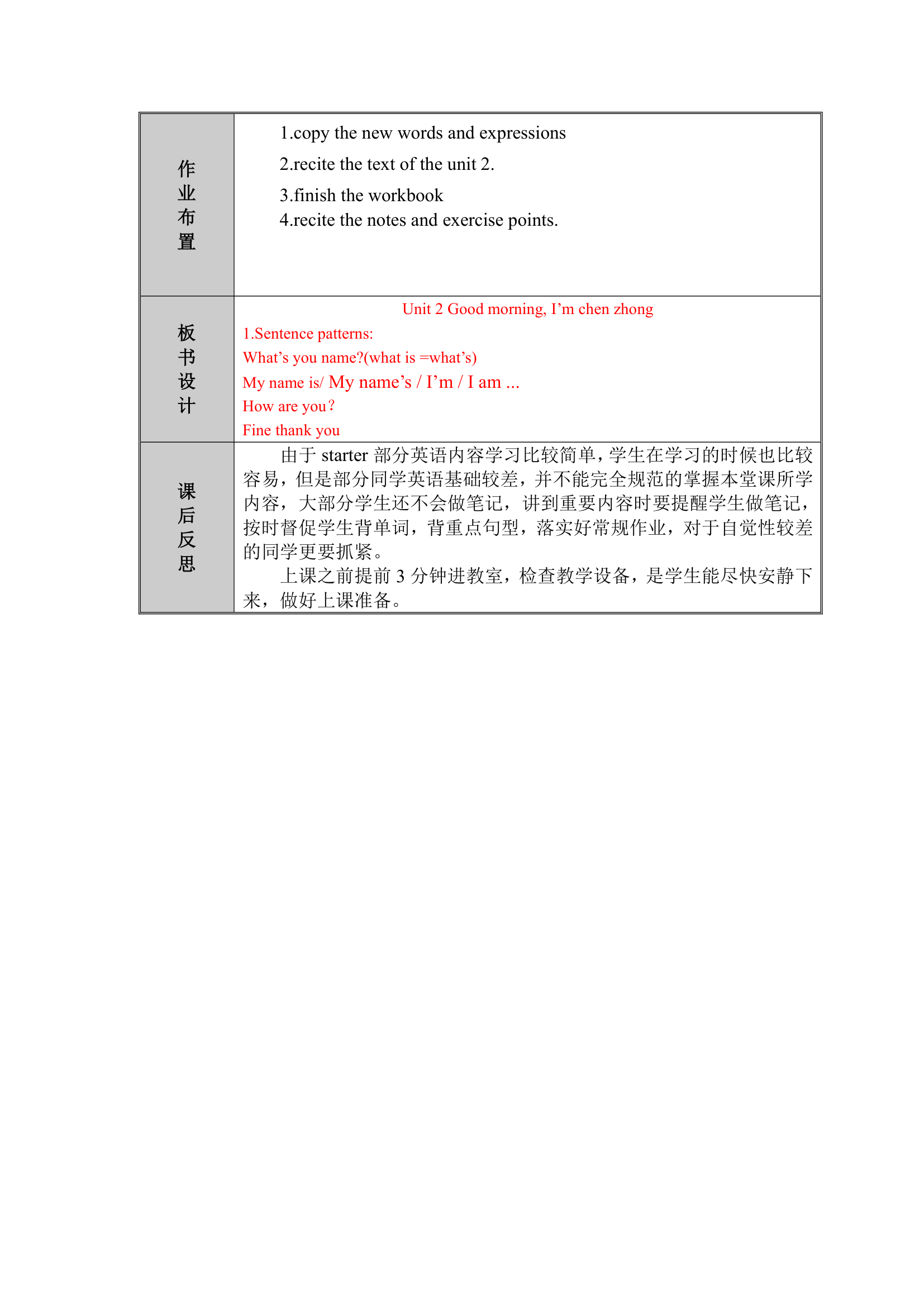 Starter Module 1 My teacher and my friends Unit 2 Good morning. 教案.doc第6页