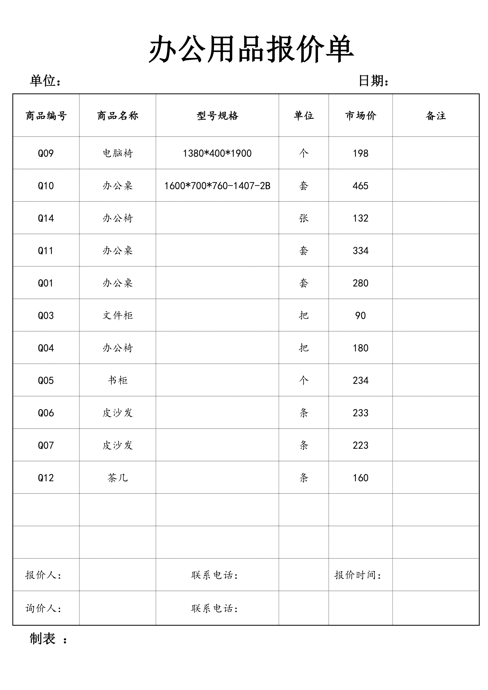 办公用品报价单商品报价表.docx