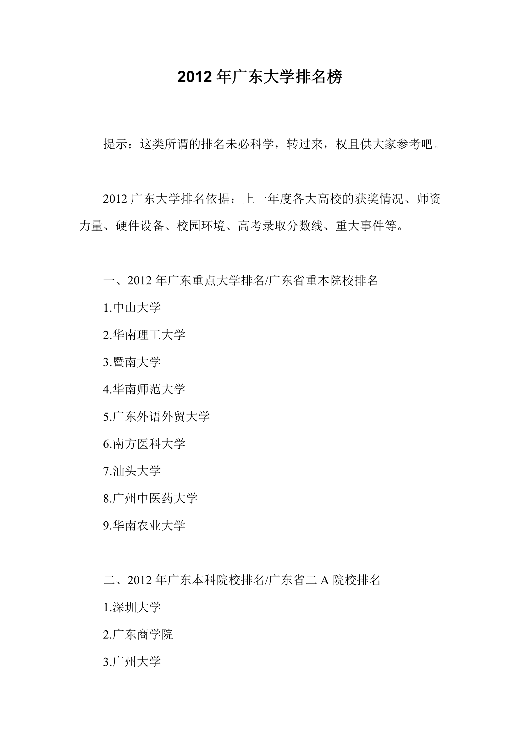 2012年广东大学排名榜第1页