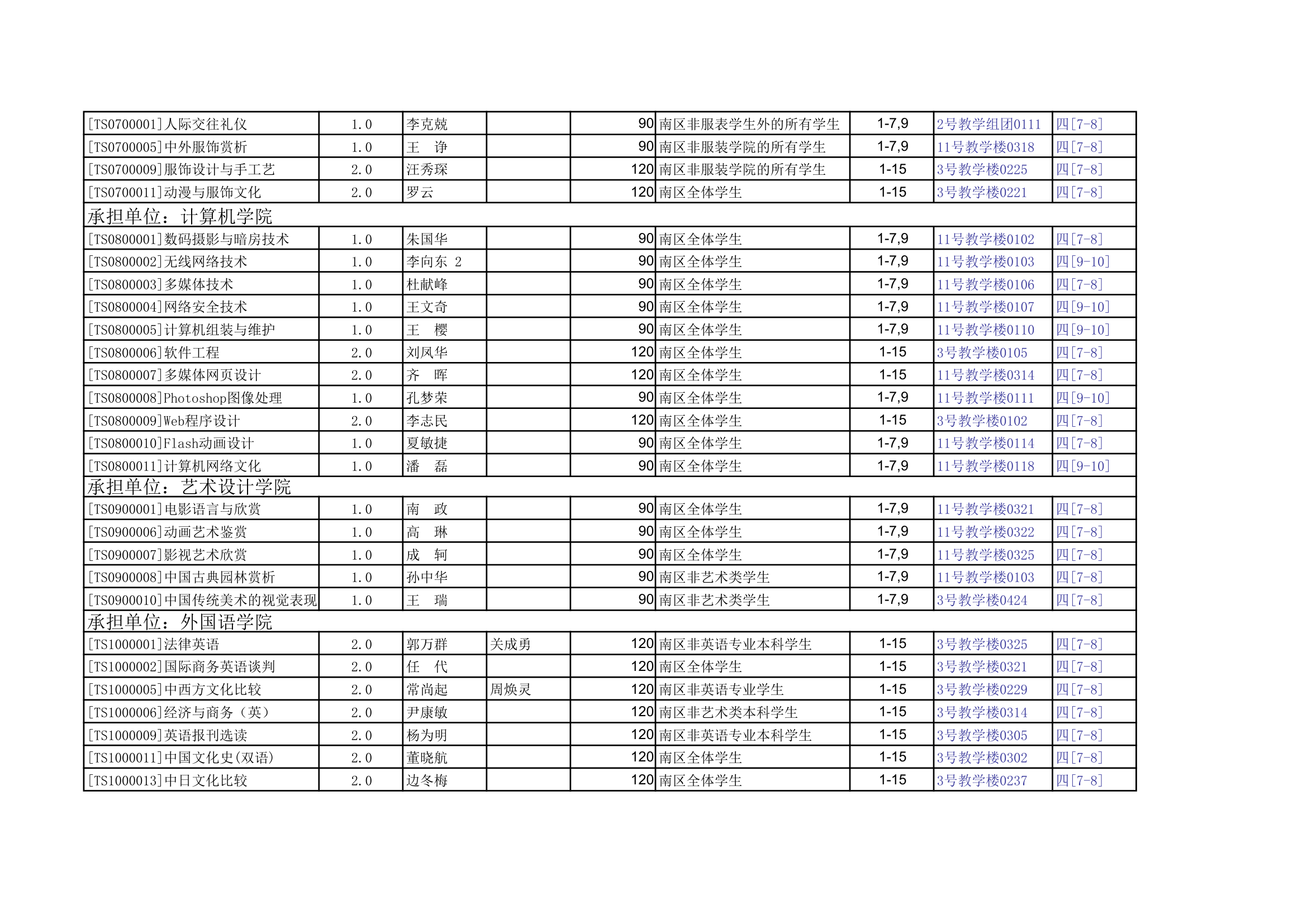 中原工学院南区通识课课表第3页