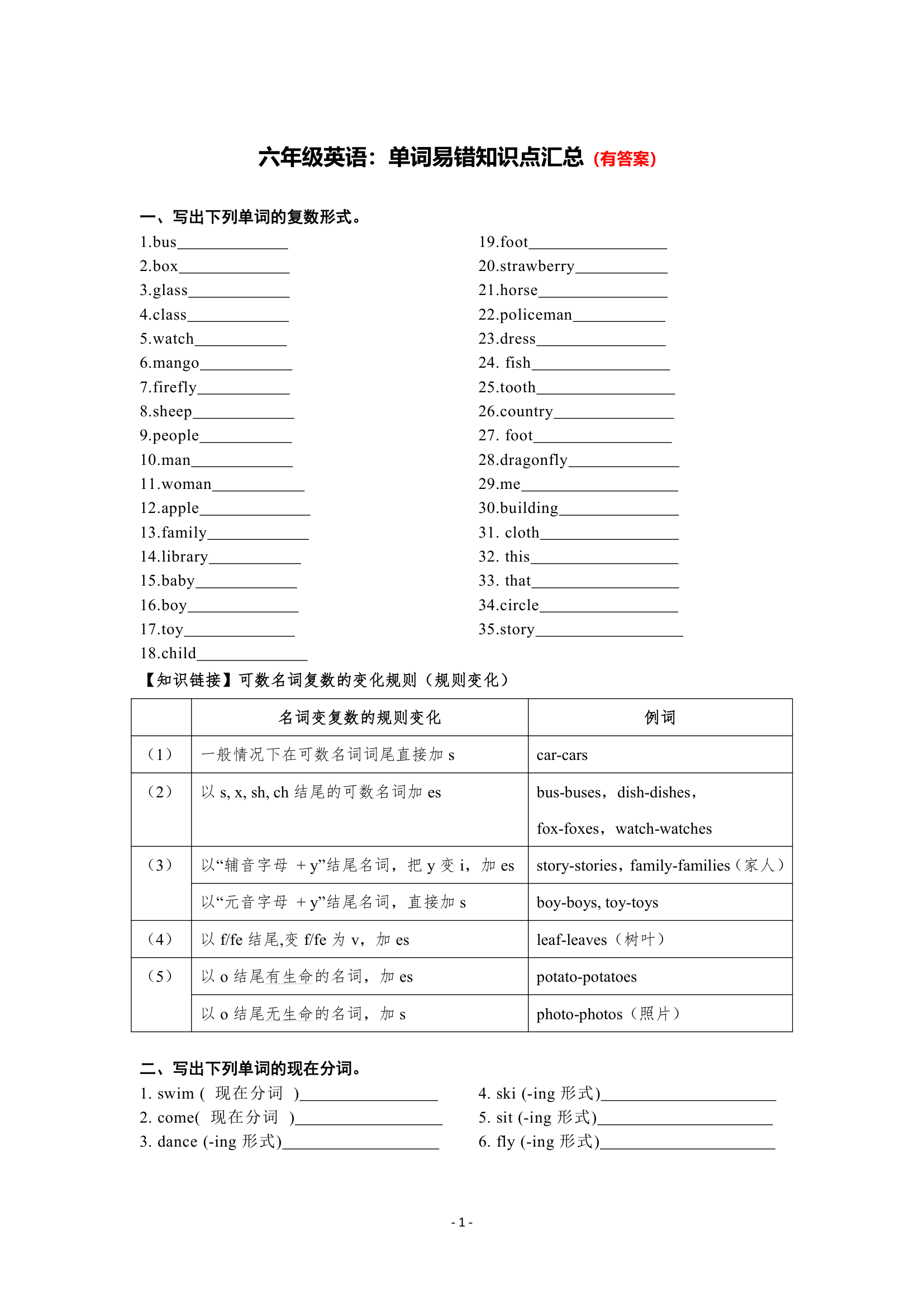 牛津译林版 小学英语六年级上册词汇易错总结（含答案）.doc第1页