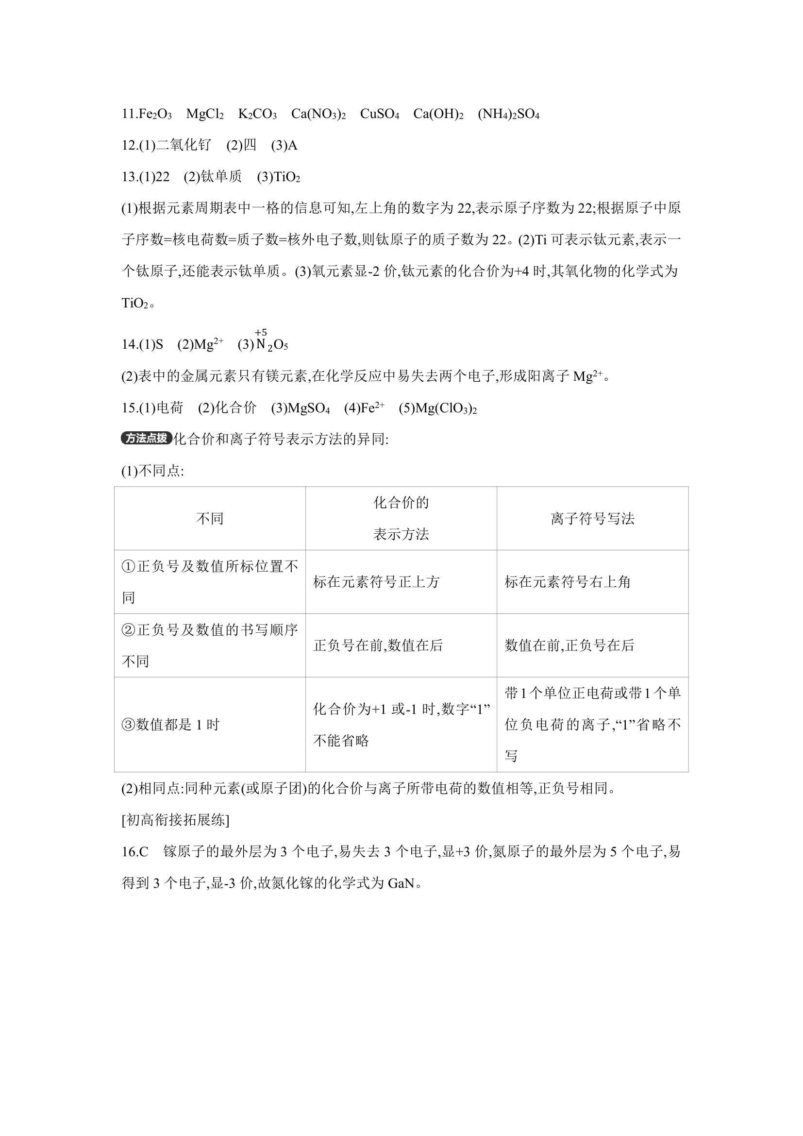 人教版化学九年级上册同步提优训练：第4单元 自然界的水 课题4 第2课时 化合价  全国（word版有答案）.doc第6页