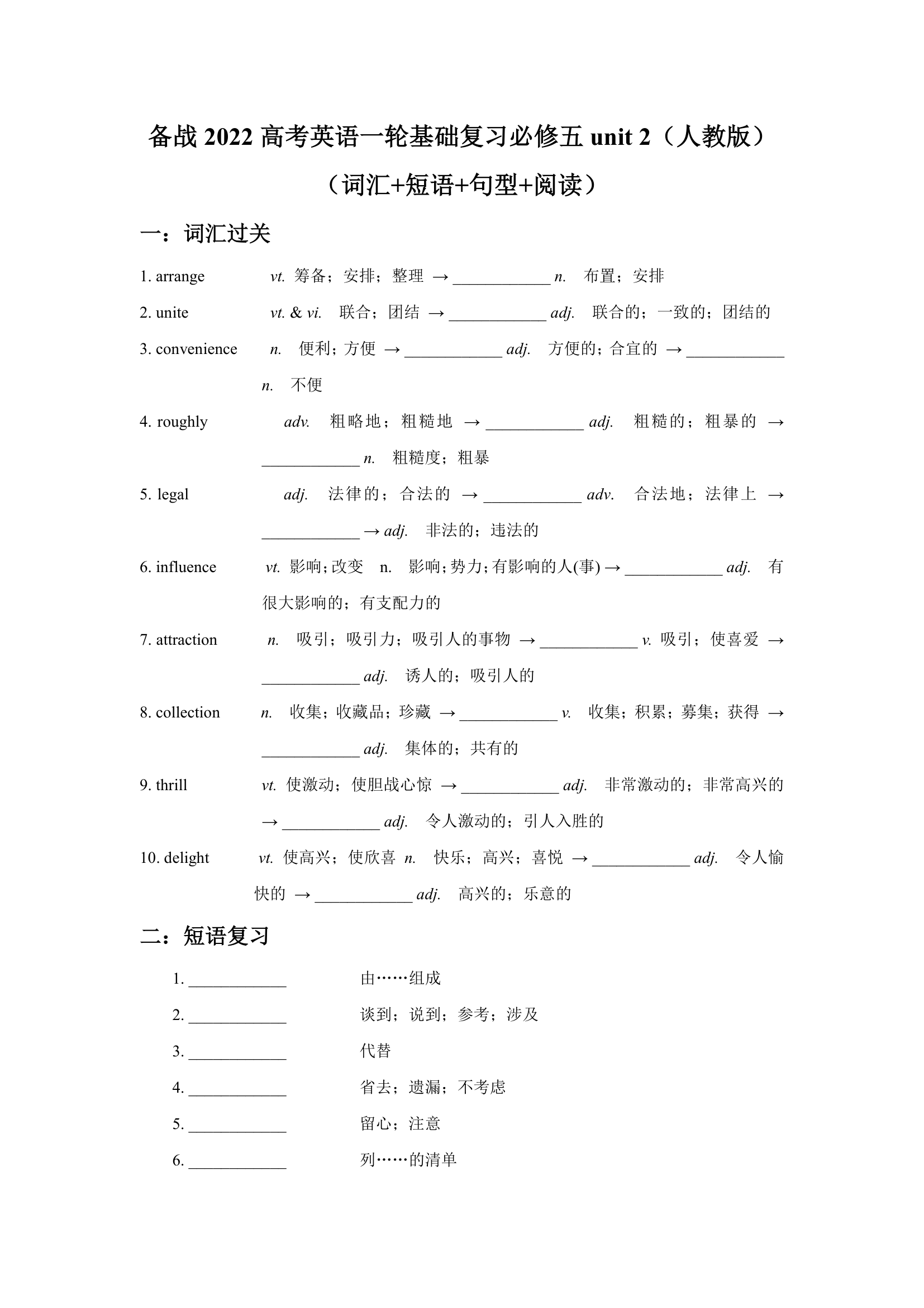 2022高考英语一轮基础复习人教版必修五 unit 2 The United Kingdom（词汇+短语+句型+阅读）（含答案）.doc第1页