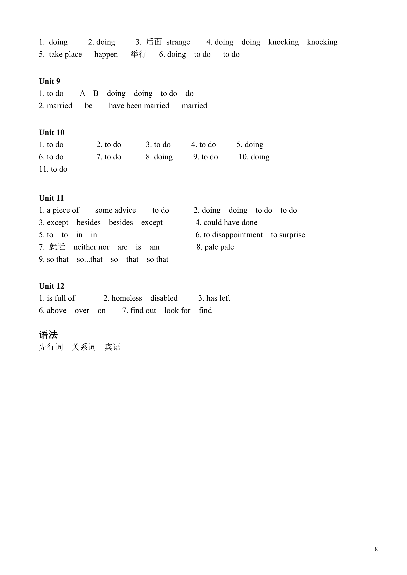 人教版九年级英语 期末Unit7-Unit12 知识点用法默写（含答案）.doc第8页