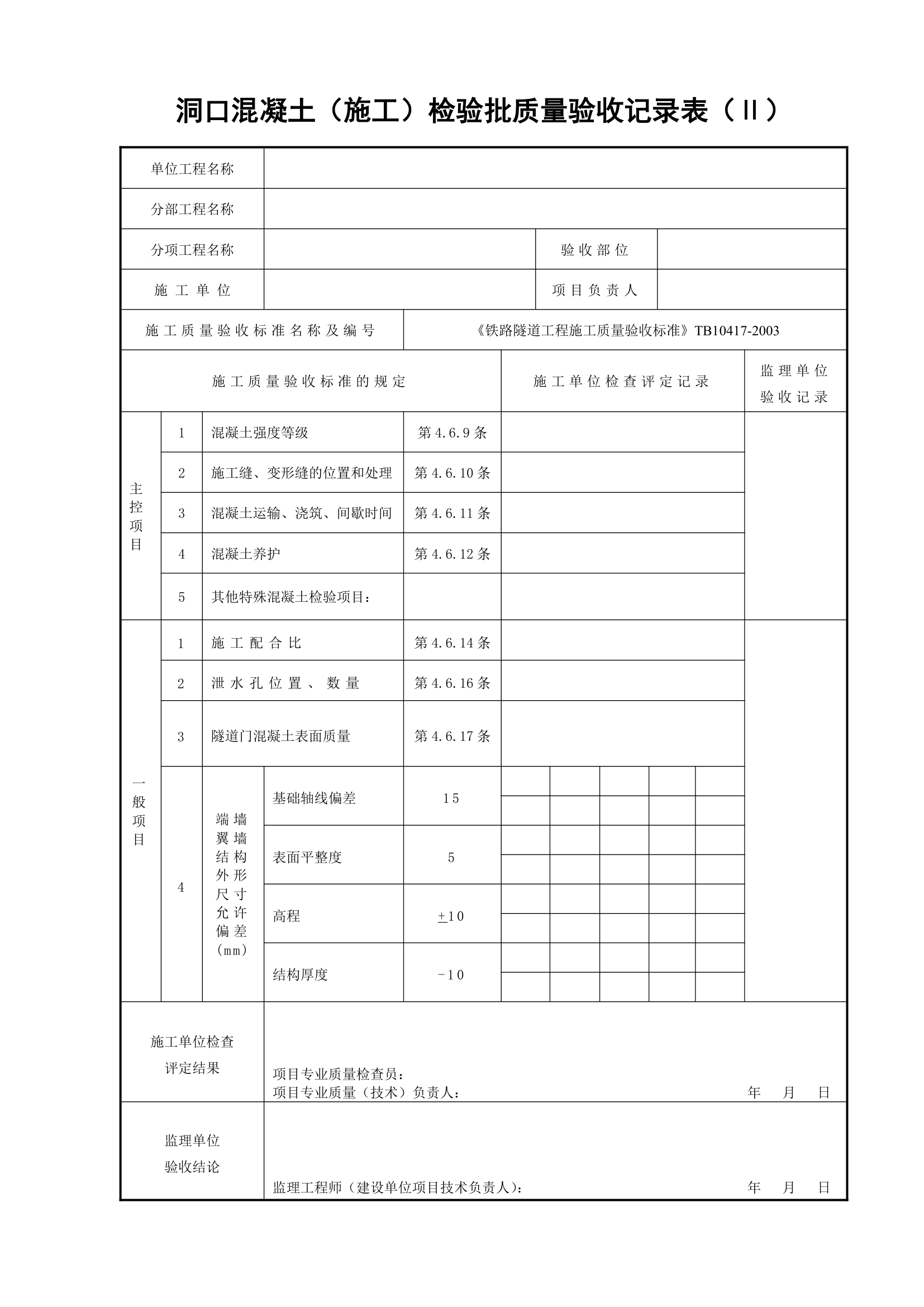 洞口混凝土施工检验批质量验收记录表Ⅱ.docx第1页