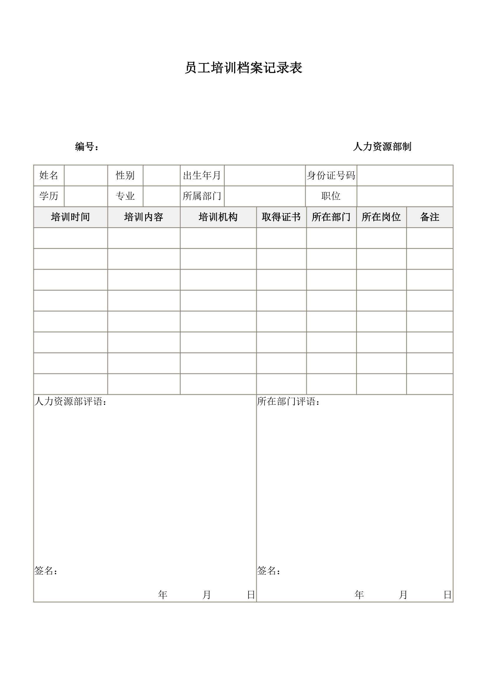 员工培训档案记录表.doc第1页