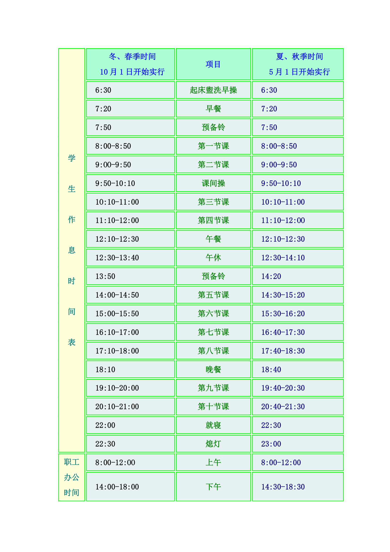 作息时间表(西安交大)第1页