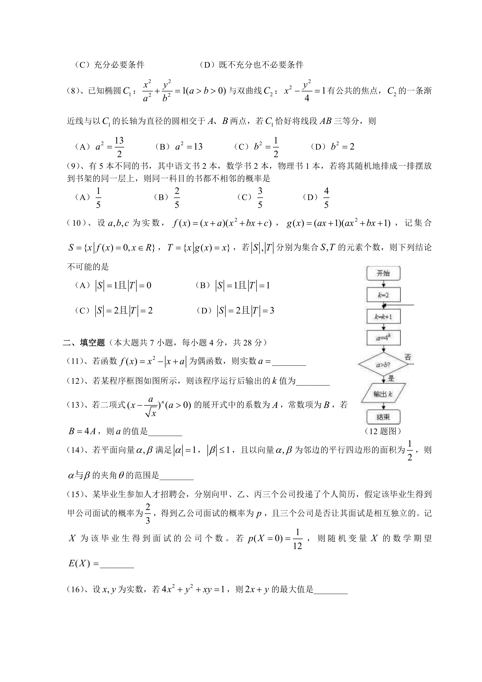 2011年浙江高考数学(理科)第2页