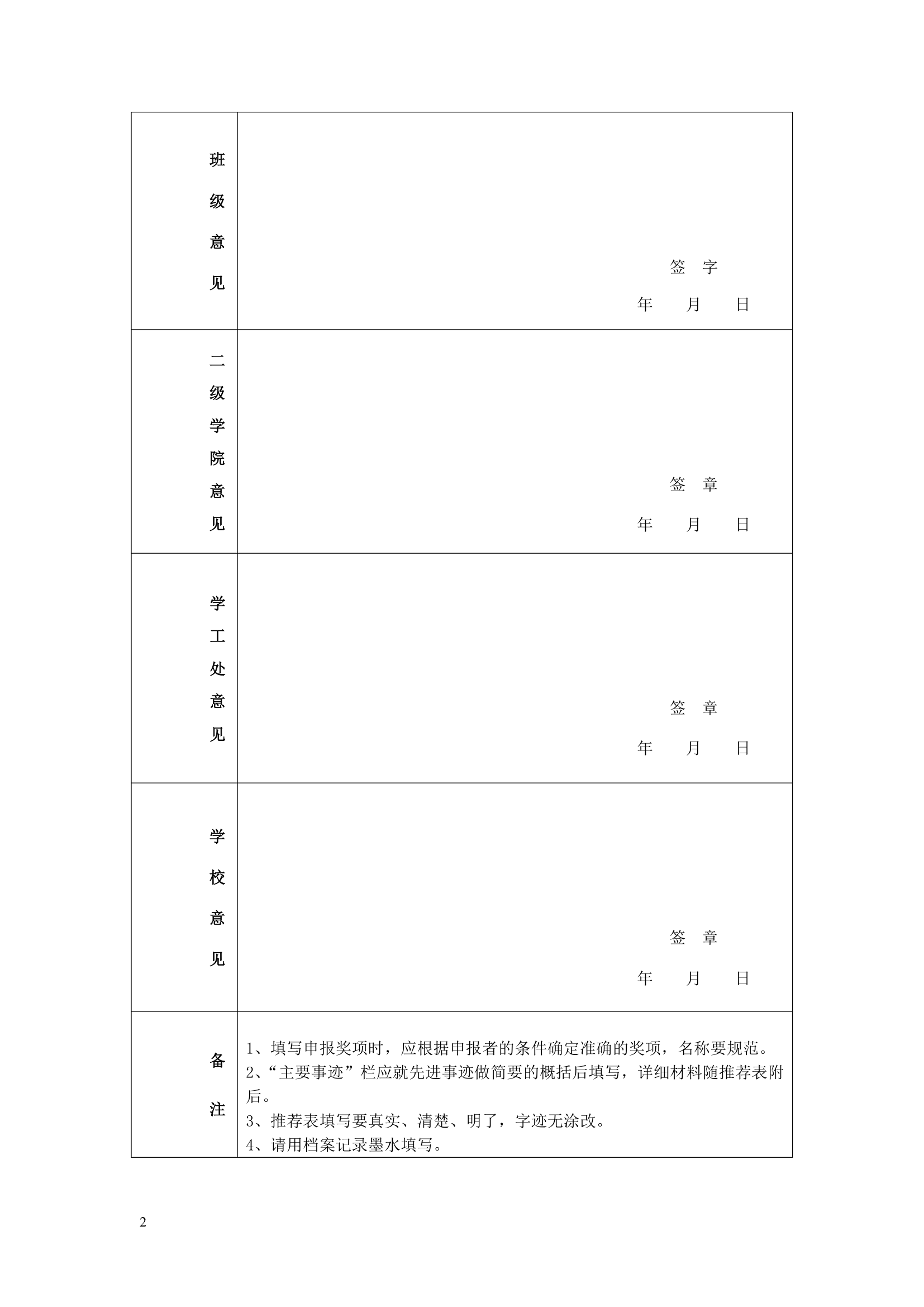 荆楚理工学院先进个人推荐表第2页