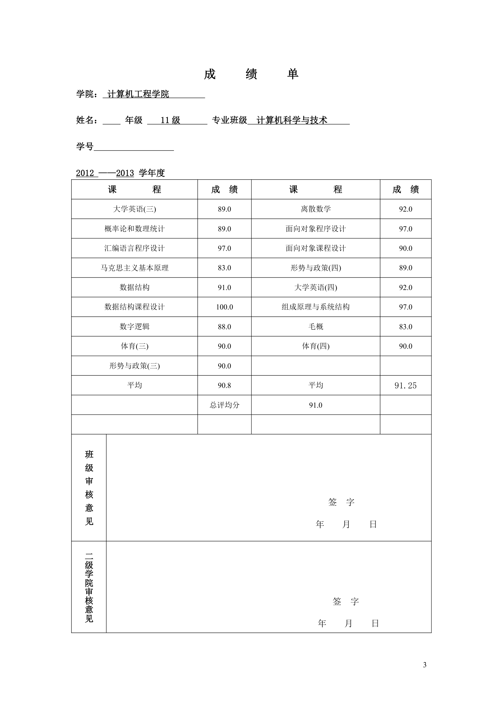 荆楚理工学院先进个人推荐表第3页