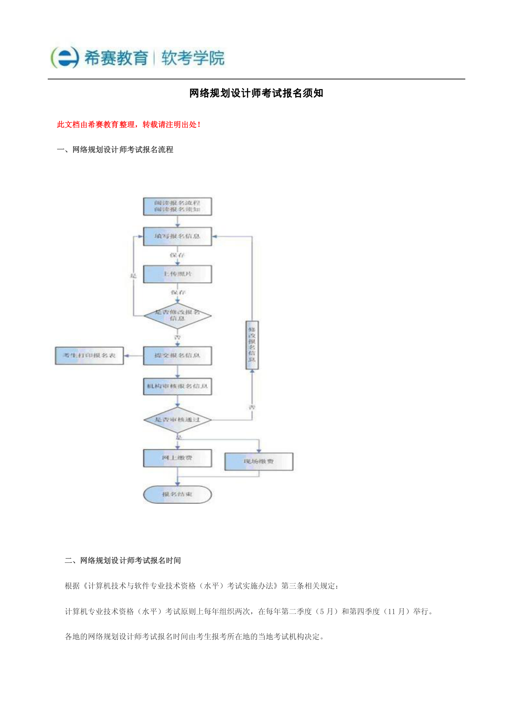 软考网络规划设计师考试报名须知第1页