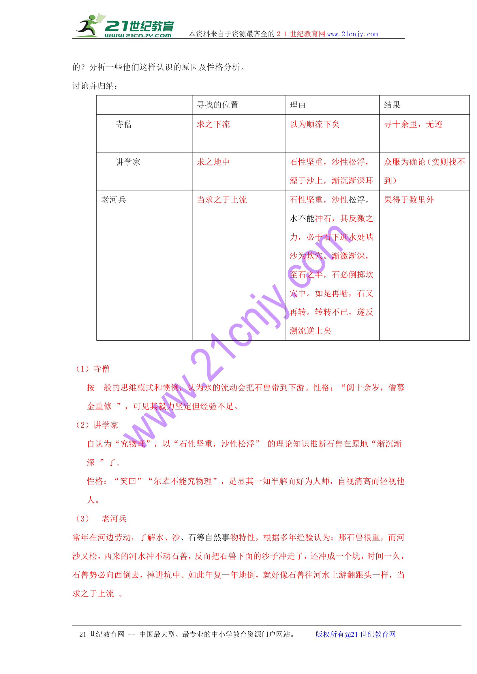 2016-2017学年（北大绿卡）人教版七年级语文上册导学案：25河中石兽（教师版）.doc第3页