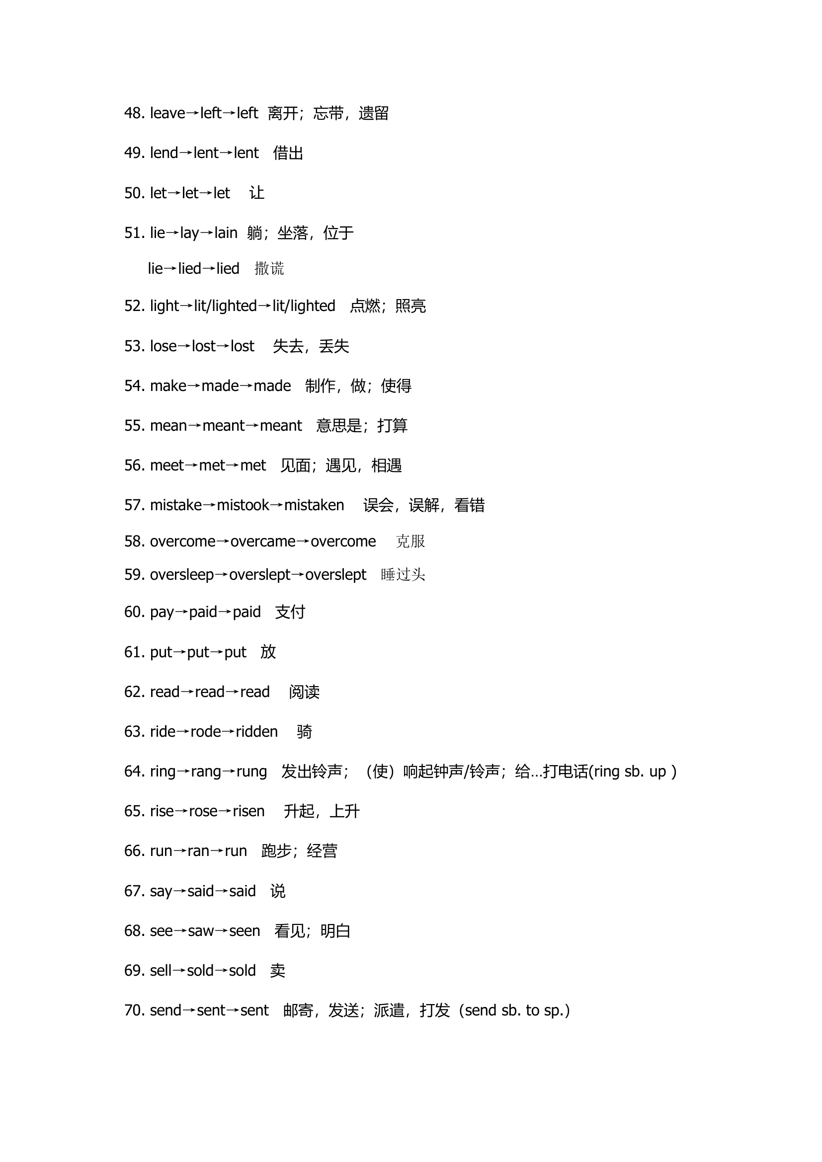 2022年中考英语复习 不规则动词（一词多义单词附完整中文释义 默写版）.doc第3页