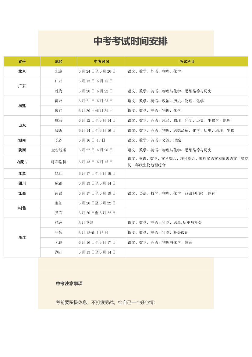 2016中考时间安排第1页