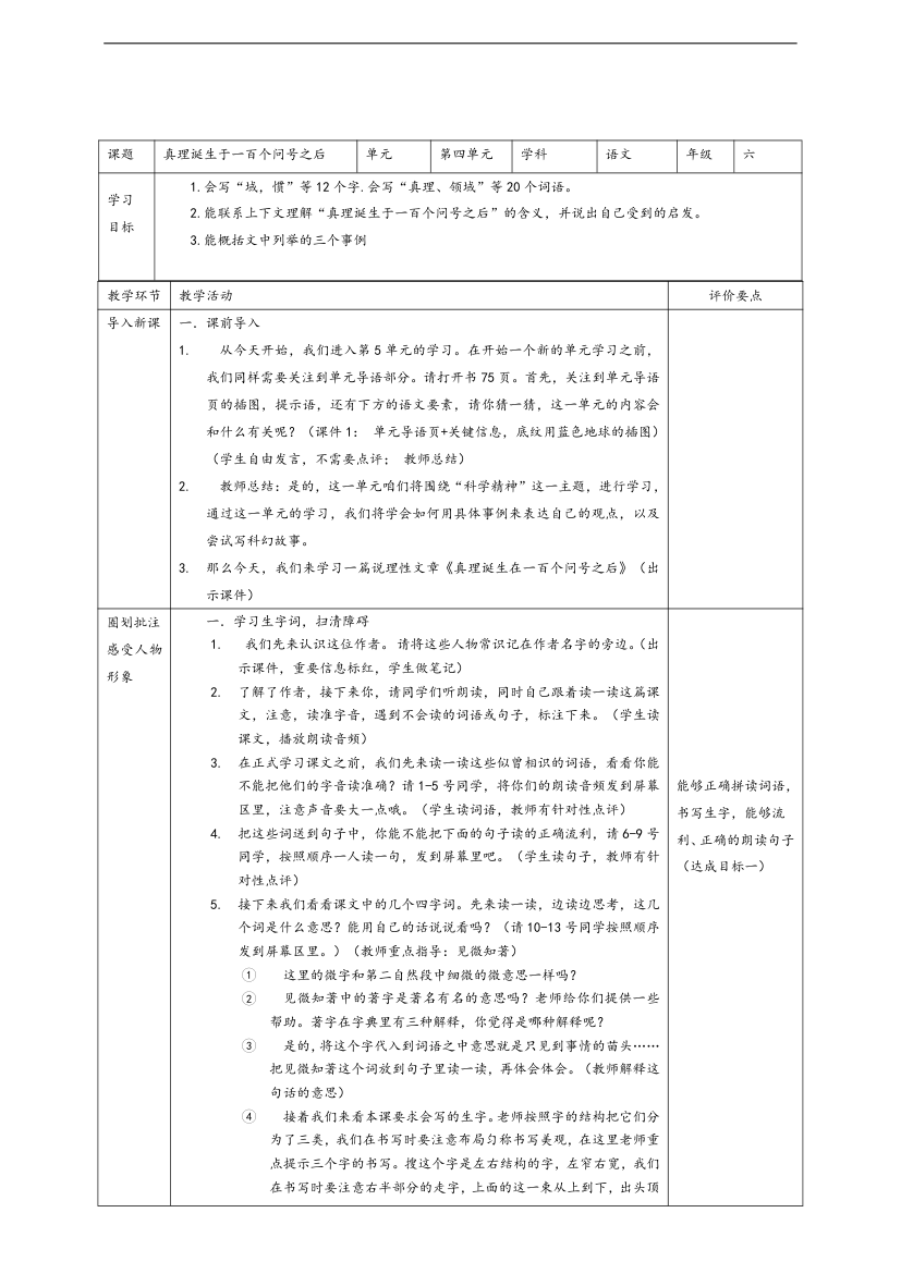 小学语文人教部编版六年级下册《真理诞生在一百个问号之后第1课时)》教材教案.docx第2页