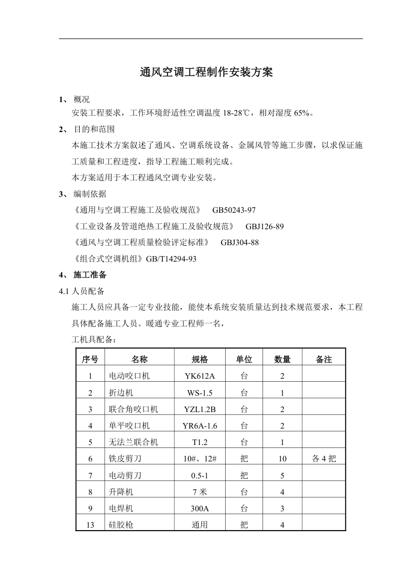 通风空调工程制作安装方案.doc第1页