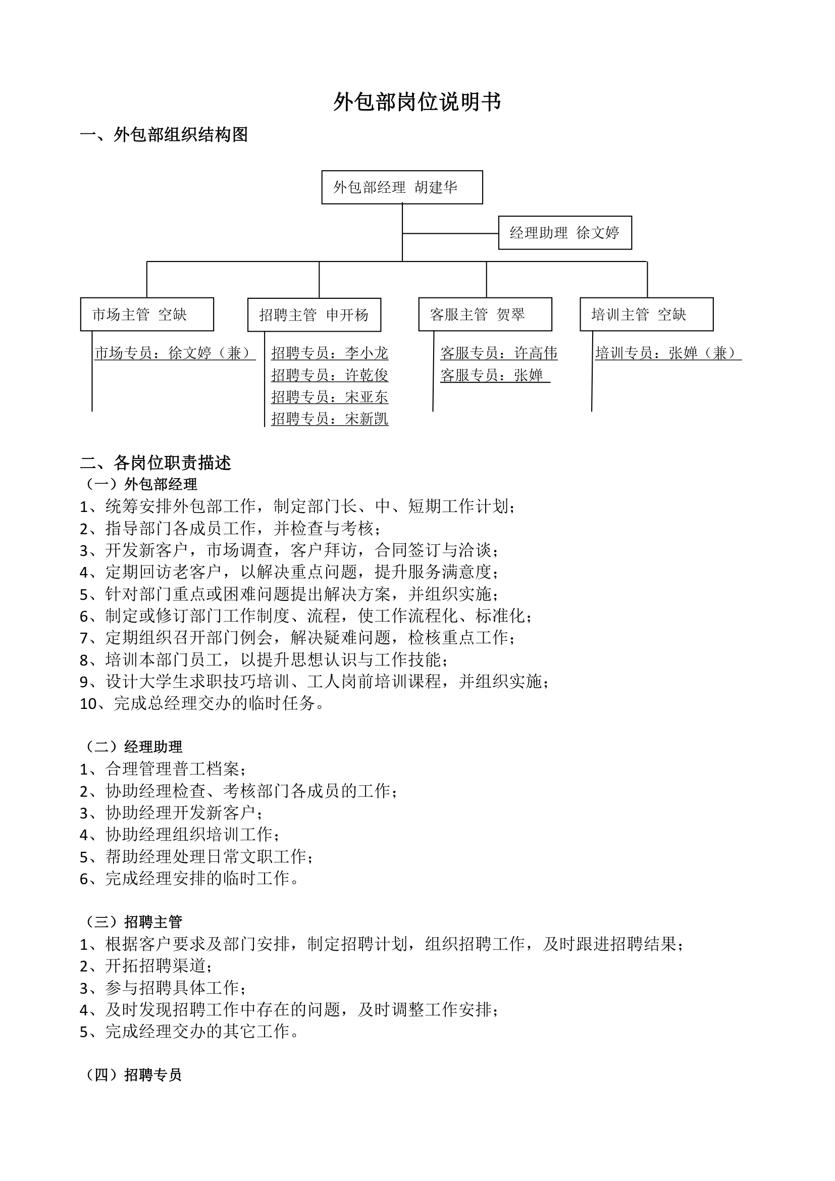 外包部岗位说明书