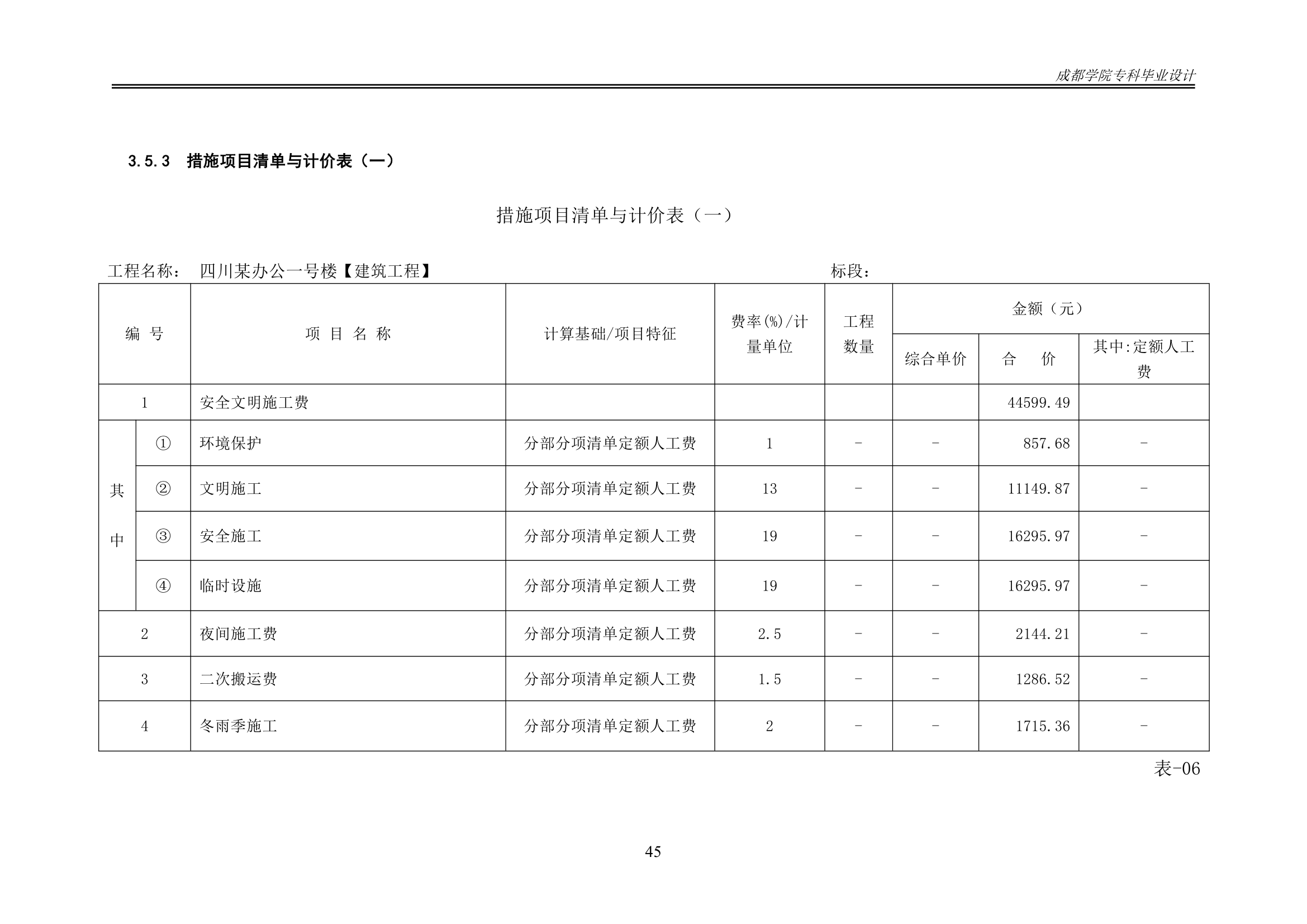 某办公楼工程造价工程量清单编制.docx第50页