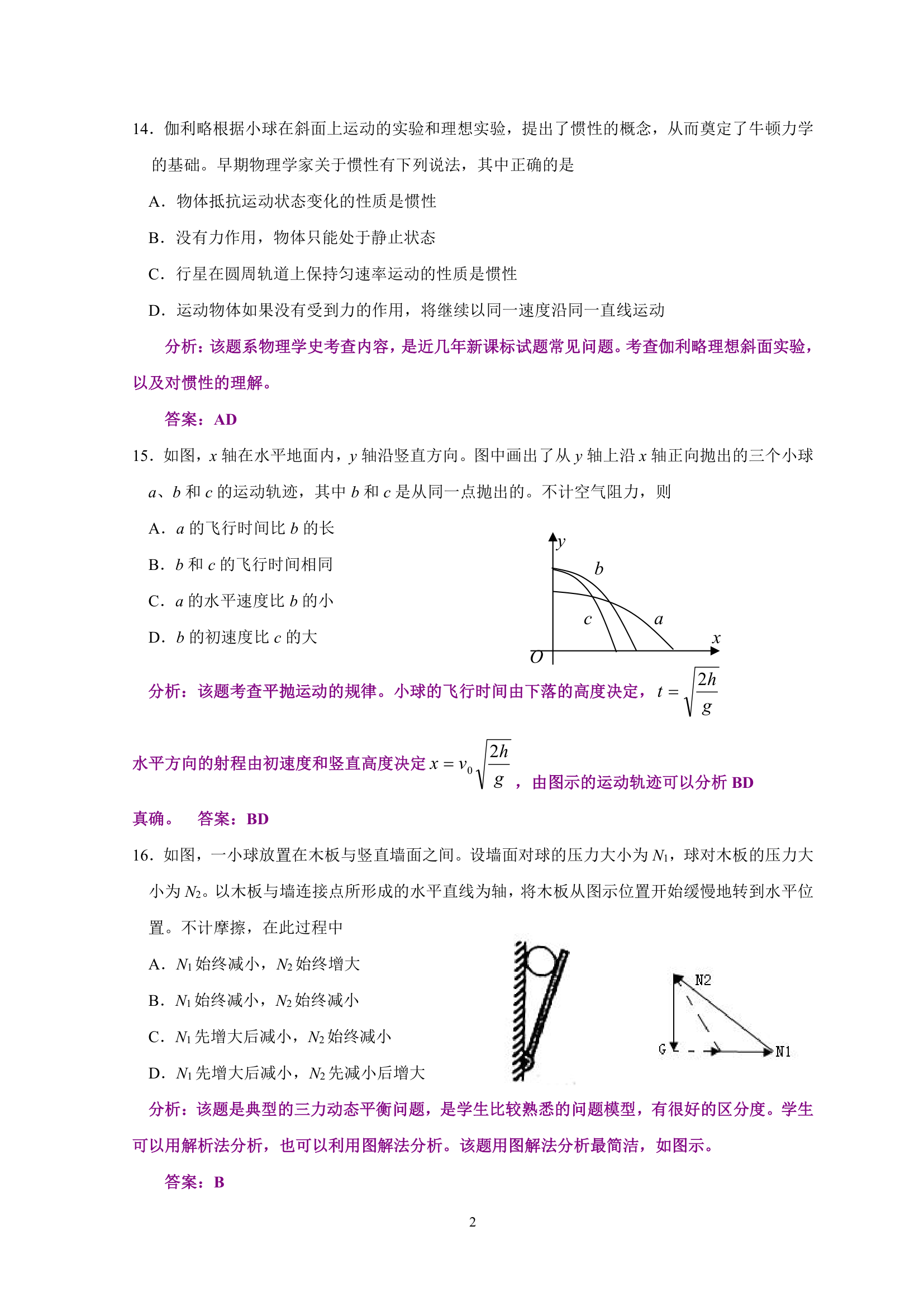 2012年宁夏高考物理试卷分析第2页