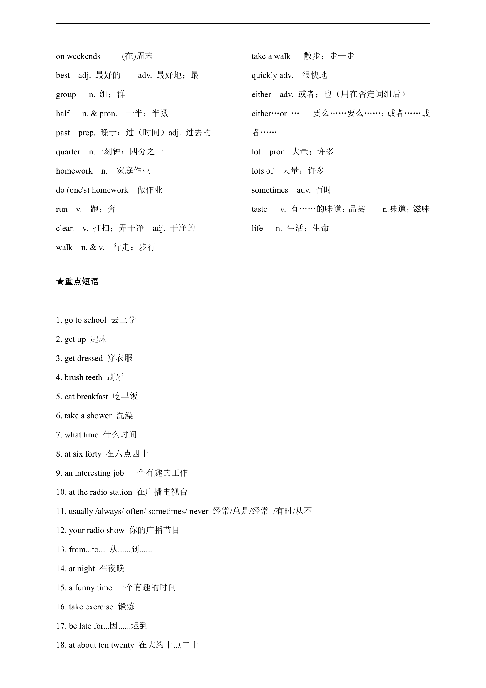 人教版英语七年级下册重点单词 + 短语 + 句型.doc第5页