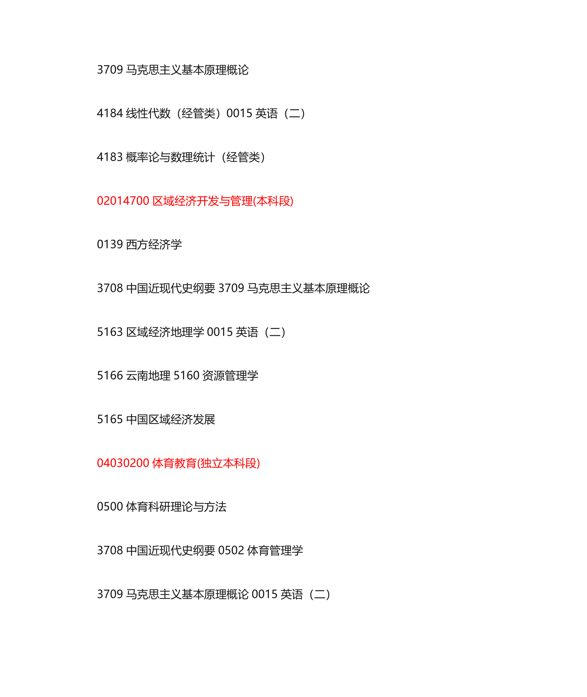 云南自考报考科目及专业代码第9页