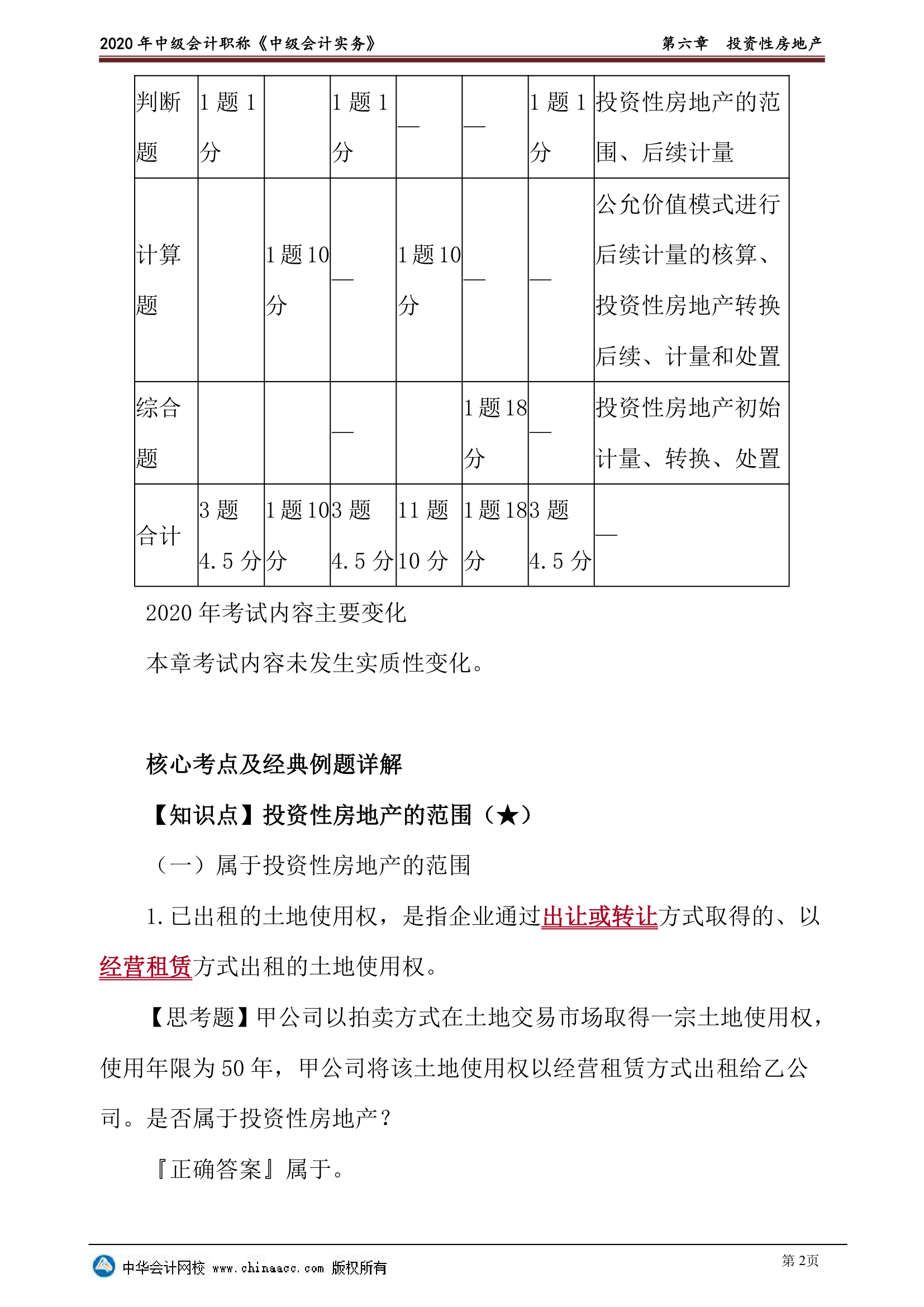 2020年中级会计实物第六章投资性房地产讲义第2页